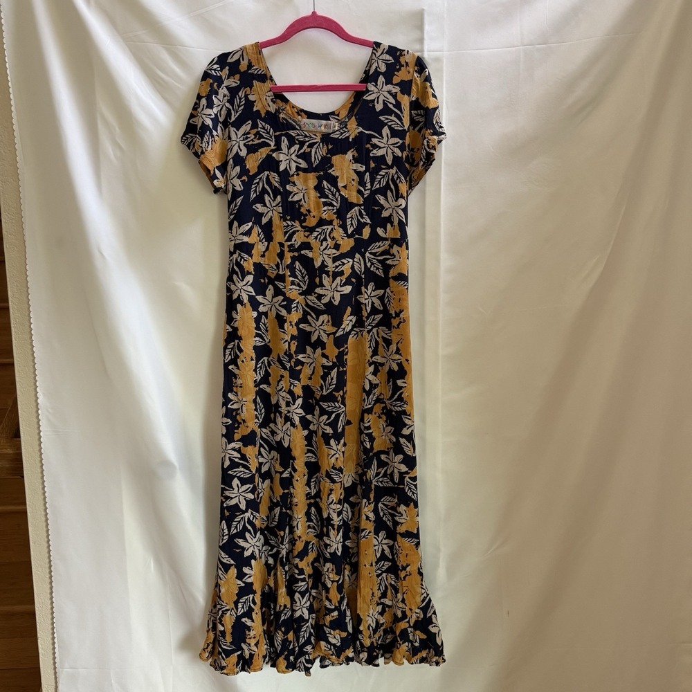 Jams World Button Down Tie Back Women's Size M Midi Dress Leaf & Floral Print